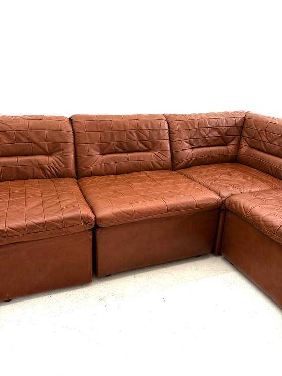 Vintage 6-delige modulaire patchwork elementenbank ‘80, Modulaire banken, Kunststof, Leer, Bruin (foto 8 van 10)