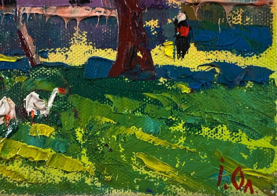 Original Oil Painting Rural Houses Landscape Village Morning – Paintings & Drawings, Canvas (photo 5 of 8)