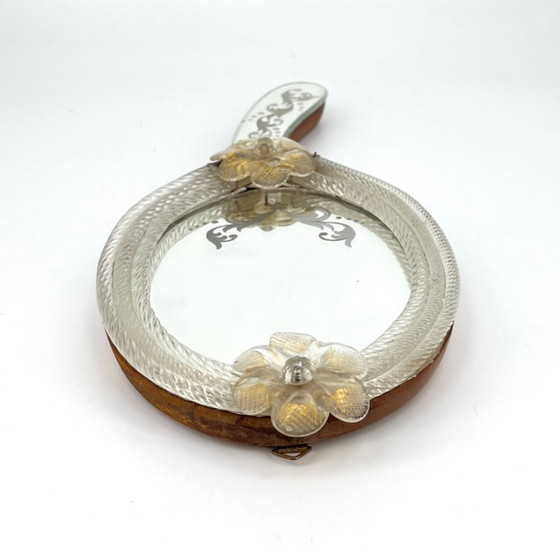 Image 1 of Venetiaanse Murano handspiegel/wandspiegel met glazen bloemen, Italië jaren 1940/50