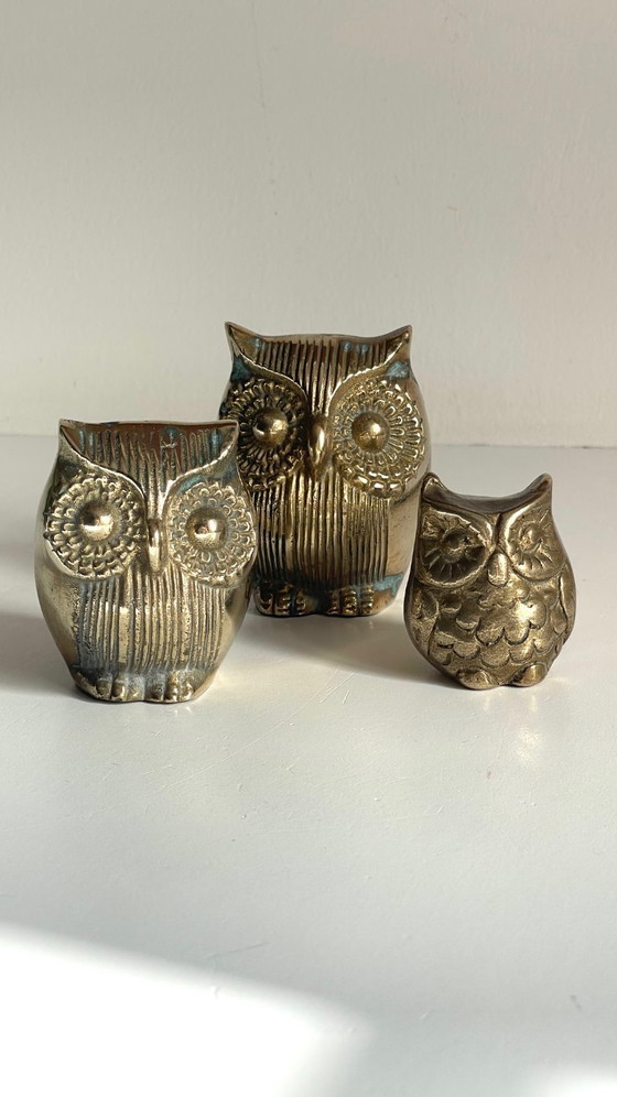 Image 1 of Famille HIBOUX Laiton et Bronze VINTAGE