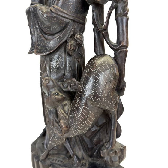 Estatua china antigua "Magu" con incrustaciones de plata - Madera dura - Siglo XIX (43 cm) – Esculturas (photo 10 of 15)