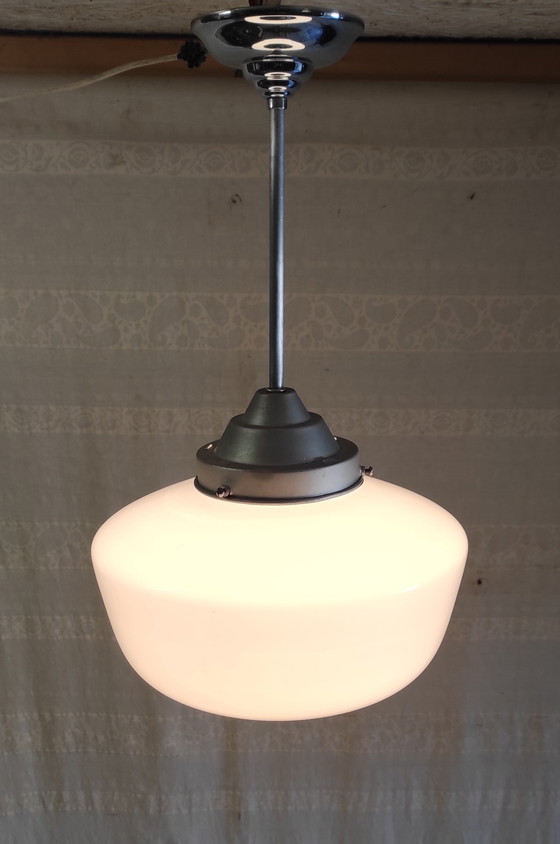 Image 1 of Bauhaus style pendant light, opaline globe XL, 30cm diameter - early 20th century