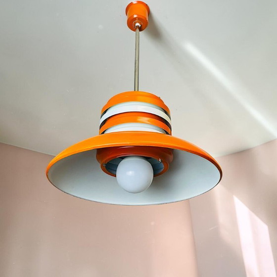Image 1 of Grote oranje metalen eetkamerlamp in Space Age Scandinavische moderne stijl, jaren 70.