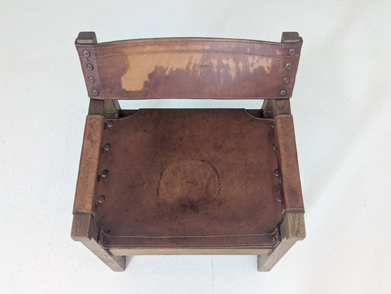 Image 1 of Spaanse Brutalistische Leren Fauteuil van Biosca, 1950