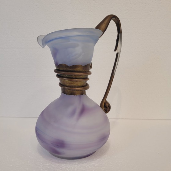 Image 1 of Violet glass jug with gold decorations, 80's - France