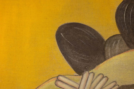 Image 1 of Toile Peinte Représentant Une Japonaise. Travail Contemporain.