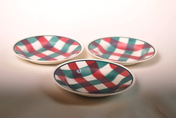 Image 1 of set of three gingham art deco plates