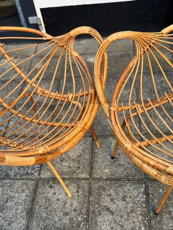 Image 1 of Fauteuils italiens en métal et en rotin MCM