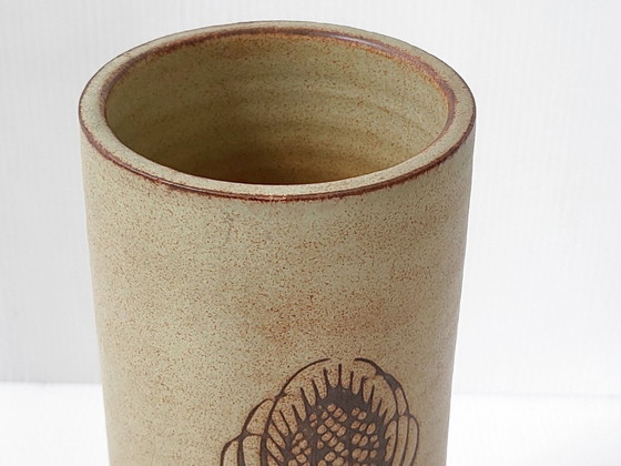 Image 1 of Vintage Vallauris stoneware roller vase with thistles, 1970s, by Fonck & Mateo