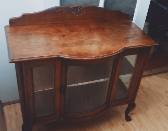 Image 1 of Autentica vecchia credenza da tè olandese, vetrina con anta curva e vetro inciso