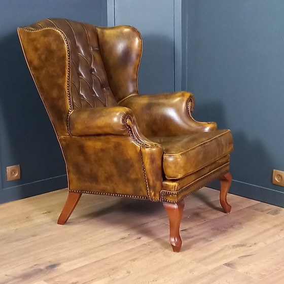 Image 1 of Cognac kleurige Vintage chesterfield fauteuil. 2 van 2