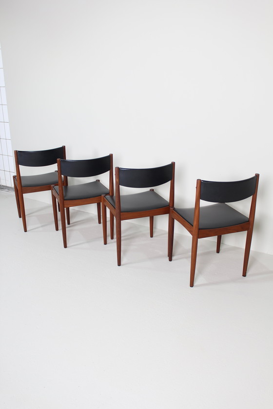 Image 1 of 4X Vintage Danish Design Dining Chairs - Teak, Black Skai, 1960s |.