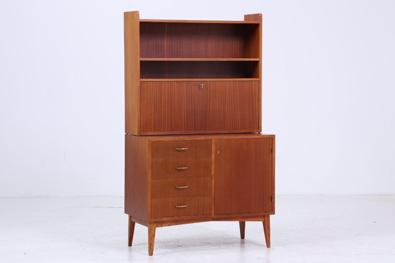 Image 1 of Rare Étagère Vintage Années 60 | Mid Century Armoire à étagères Tiroirs Rétro Bois Rangement #07-69