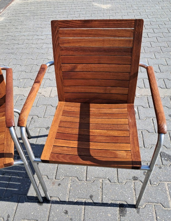 Image 1 of 4 Sillas de jardín de teca con acero inoxidable, apilables