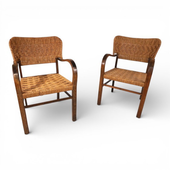 Image 1 of Conjunto de dos sillas Bauhaus de tejido de cuerda de Erich Dieckmann, 1930