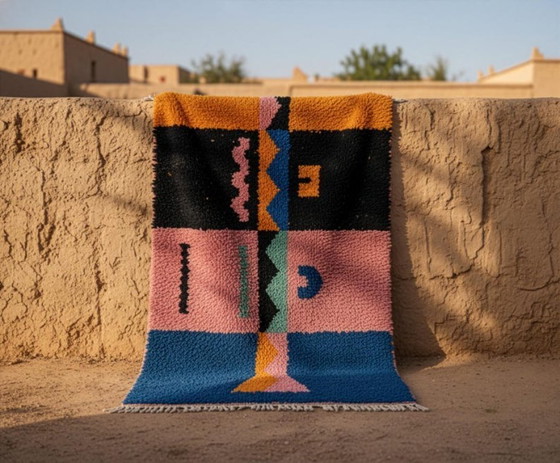 Image 1 of Kleurrijk handgemaakt Marokkaans tapijt 250 cm x 150 cm