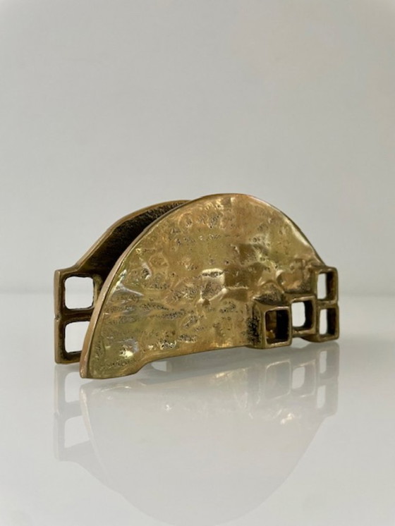 Image 1 of Brutalist messing servethouder van Heinz Goll jaren 60