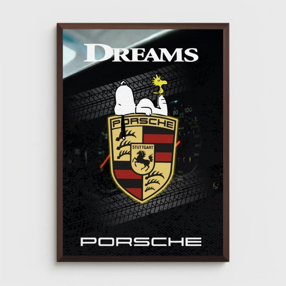 Porsche Dreams Poster met Snoopy, Papier, Zwart, Modern (foto 5 van 5)