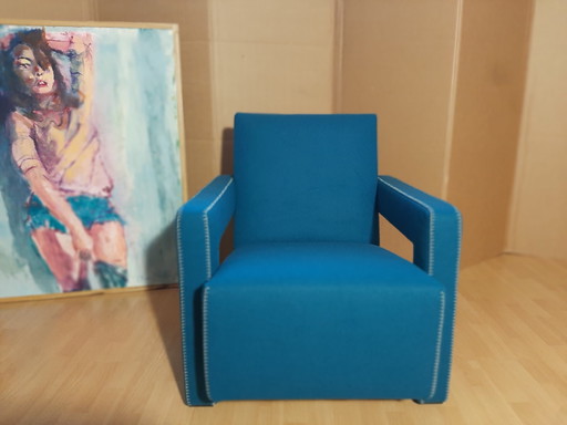 Cassina Utrecht 637 New Never Used in Petroleum Blue Wool Cloth (Serie 13L) Horse Stitching
