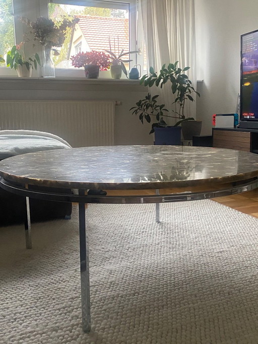 Table basse Vintage Mid-Century XL (110cm) – Pierre naturelle „Lava del Mare“ (années 70/80)