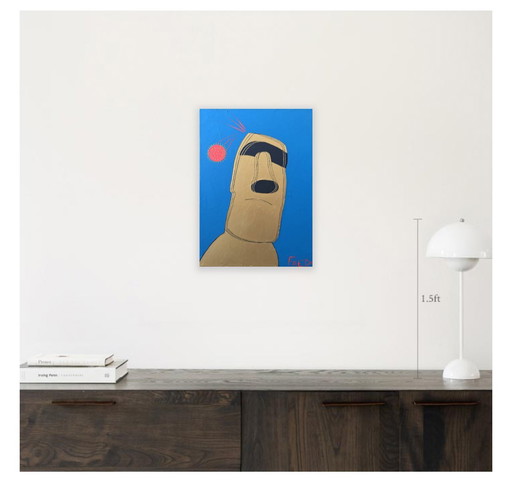 Acrylic Moai on canvas stretcher, Format 46x33cm