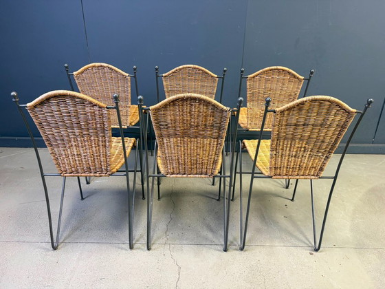 Sillas de mimbre de Frederick Weinberg, década de 1960, juego de 6 – Sillas de comedor, Metal, Wicker (photo 8 of 9)