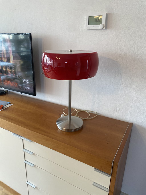 Red table lamp, dimmable, red and white glass
