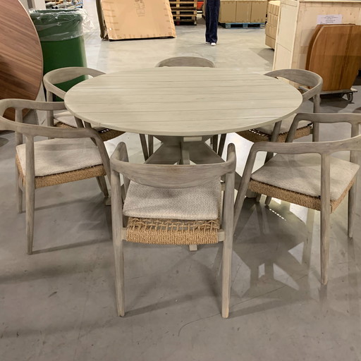 Mesa de jardín Castle Line color teca gris - Ø135 con sillas de jardín (juego de 6)