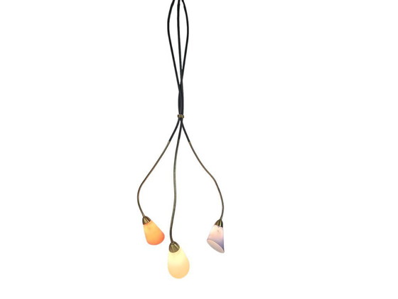 Image 1 of Suspension vintage style Sputnik/Sputnik/Stilnovo, en laiton opalin, fabriquée en Italie dans les années 80.