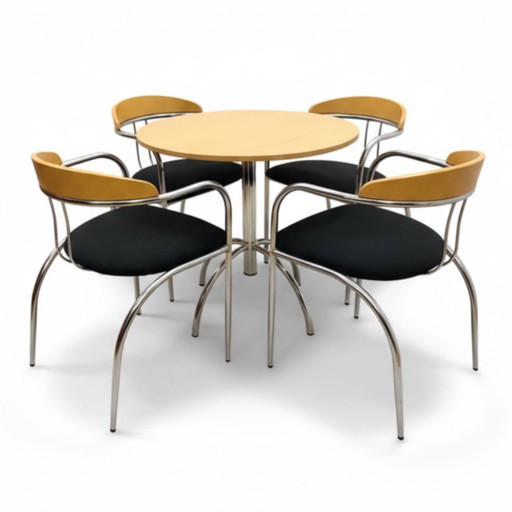 Retro eetkamerset, chroom buizenframe, jaren 70