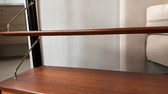 Mobile a parete in legno con cassetti e mensole, Louis van Teeffelen, Scaffali a muro, Metallo, Marrone (foto 8 di 8)