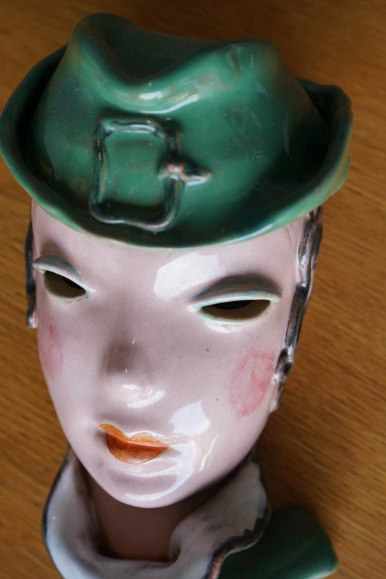 Image 1 of Art Deco signed Ceramic Mask by Domien Ingels 1930s