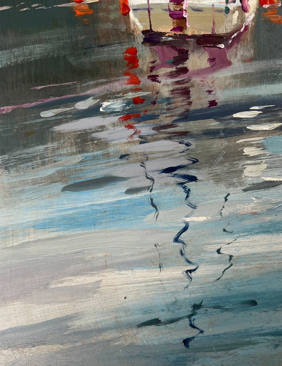 Image 1 of Original Oil Painting Coastal City Landscape Between the sea and the sky