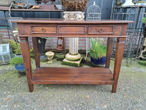 Image 1 of Colonial teak side table, wall table, console, dim. 100x40cm and 75cm high.