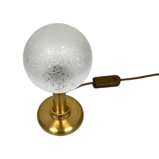 Sölken Leuchten brass table lamp, Germany, 1970s – frosted sphere
