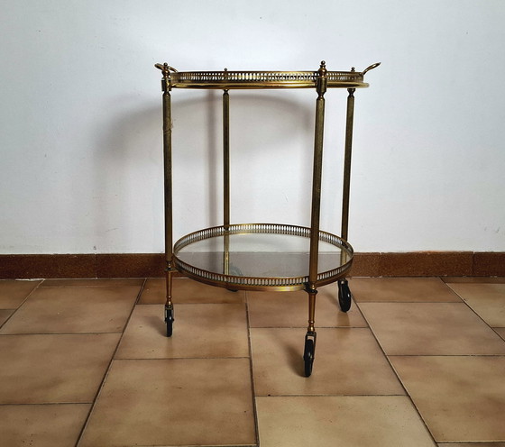 Image 1 of Bar trolley with glass and brass tray.