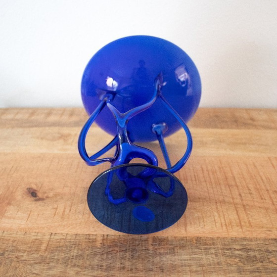 Image 1 of Cobalt blue glass vase in the shape of a jellyfish: hand-blown Polish glass, Josefina Krosno style