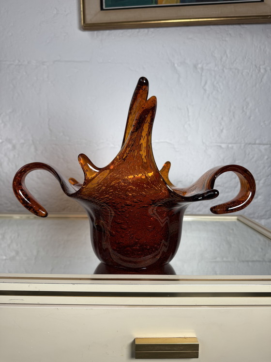 Image 1 of Taschenentleerer aus bernsteinfarbenem Blasenglas aus den 60er Jahren