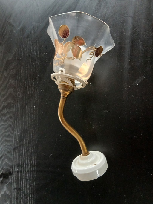 Vergulde Tulp Porseleinen Zwanenhals Wandlamp Met Bloemen