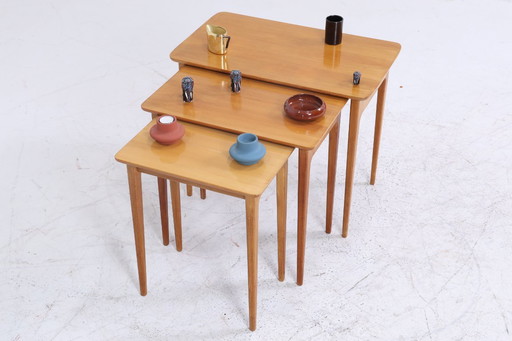 Vintage Tables gigognes années 60 | Mid Century Tables basses | 3 Tables d'appoint années 60 Bois d'angle #08-13