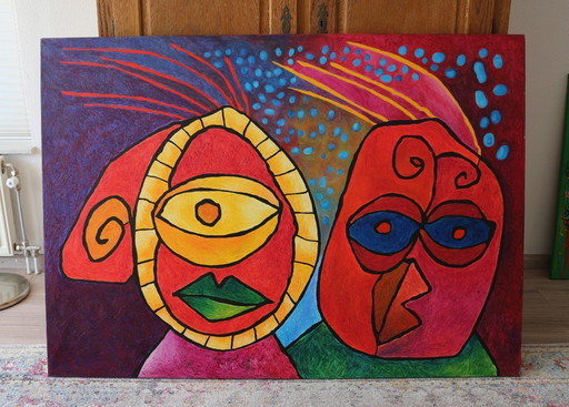 Paul Megens painting from 2006: 'behave old man, behave !'