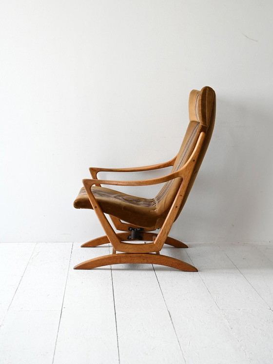 Image 1 of Fauteuil à dossier haut original en chêne scandinave, fin des années 1960