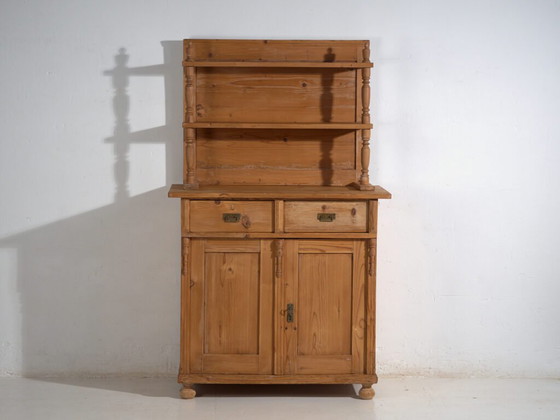 Antique pine kitchen dresser – Rustic European cupboard with shelves – circa 1940 – Storage cabinet, Metal (photo 25 of 40)