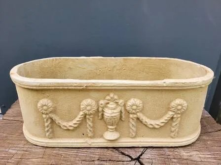 Französische Gusseisen-Jardiniere Pflanzkübel, Beige, Vintage (Foto 2 von 7)