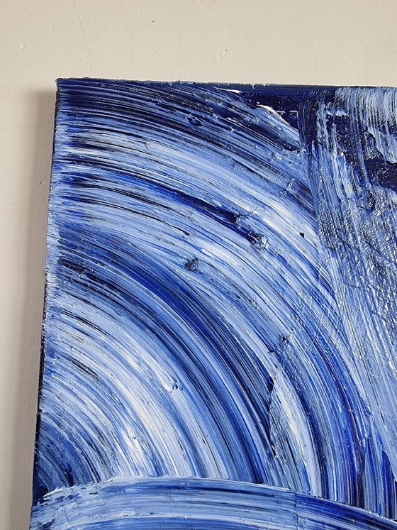 Image 1 of Frances Eckhardt - 100x100 cm handgeschilderd abstact blauw schilderij modern hedendaagse kunst