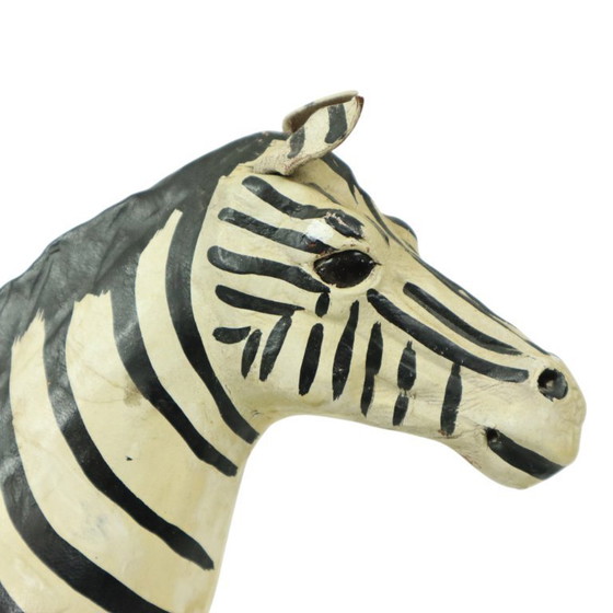 Image 1 of Vintage Zebra Paper Mache and Leather
