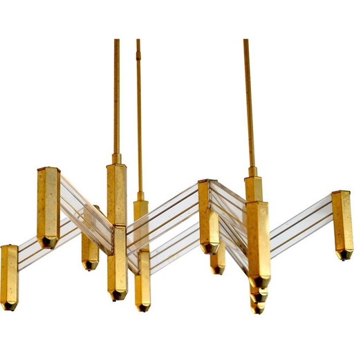 Lampadario vintage in ottone e perspex di Zeroquattro, Italia anni '70