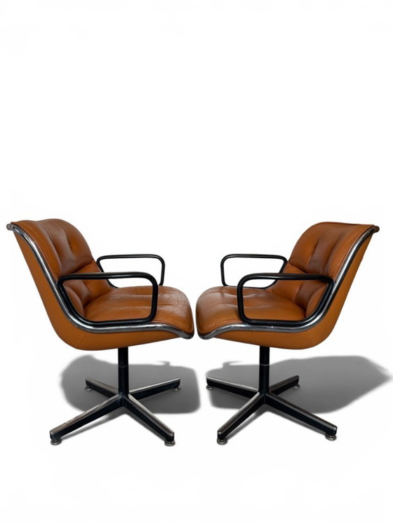Image 1 of Pair of Knoll Pollock Armchairs - Vintage Camel Leather