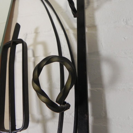 Steel standing wall coat rack with bird motif, 1950s, Metal, Glass, Black, Mid Century Modern (photo 8 of 10)
