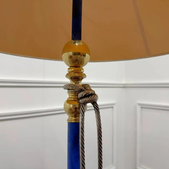 Italienische Pr. vergoldete Stehleuchte mit Seilen, Stehleuchten, Metall, Blau, Hollywood Regency (Foto 5 von 9)